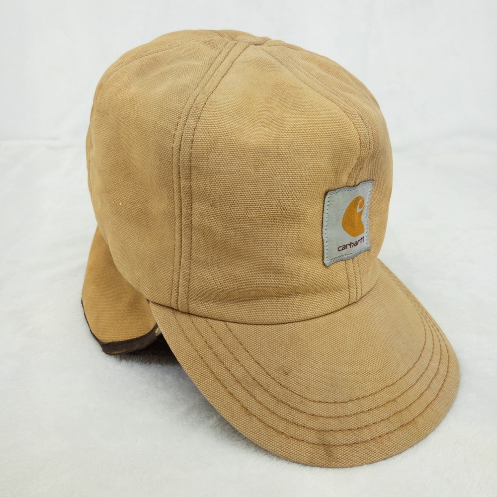 Distress Carhartt Ear Flap Hat Mens Medium Brown Insulated Duck Canvas VTG USA